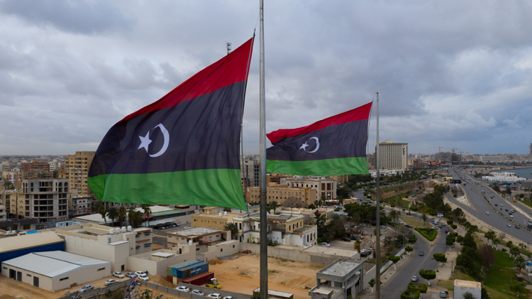 Tripoli,,Libya,-,February,14,,2021:,Libyan,Flags,Flying,Over