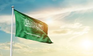 Saudi,Arabia,National,Flag,Waving,In,Beautiful,Clouds.