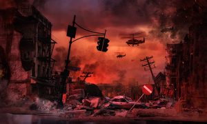 Ruined,Ukrainian,City.,Russian,Forces,Surrounded,Ukraine,,Firing,Missiles,On