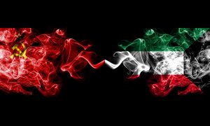 Communist,Vs,Kuwait,,Kuwaiti,Abstract,Smoky,Mystic,Flags,Placed,Side