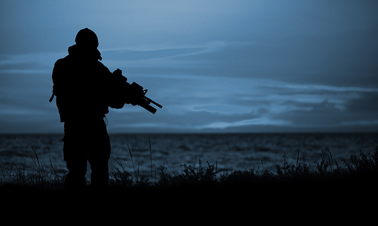 7/03,Silhouette,Of,Soldier,With,Rifle,On,A,Sunset,Dark