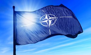Nato,Flag,Waving,Over,The,Sky