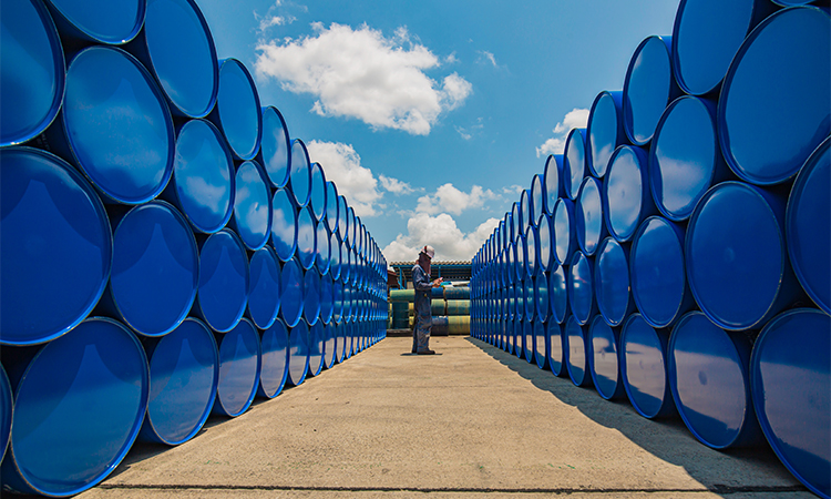 Male,Worker,Inspection,Record,Drum,Oil,Stock,Barrels,Blue,Horizontal