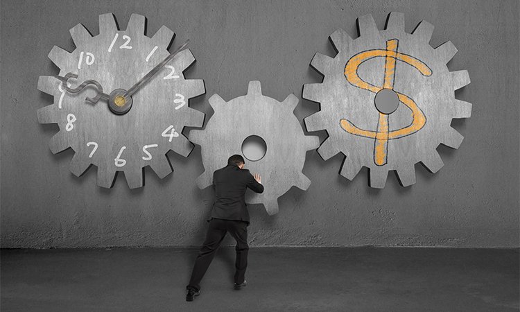 Man,Linking,Concrete,Gears,For,Time,Is,Money,Concept