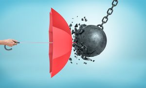 A,Male,Hand,Holding,An,Open,Red,Umbrella,Which,Protects