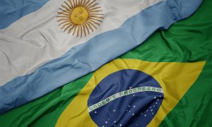 Waving,Colorful,Flag,Of,Brazil,And,National,Flag,Of,Argentina.