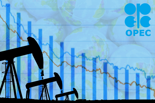 Silhouette,Industrial,Oil,Pump,Jack,And,Falling,Oil,Graph,On