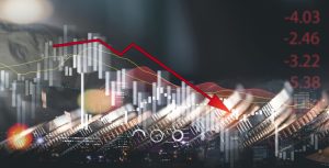 Economic,Crisis,,Financial,Background.,Double,Exposure,Of,Coins,And,Us