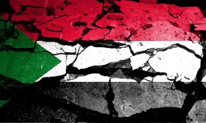 Double,Exposure,Of,Sudan,Flag.,Symbols,Depicting,The,Civil,War.