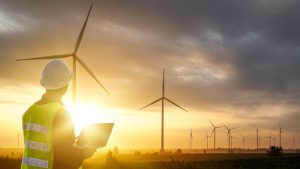 Silhouette,Of,Technician,Engineer,At,Wind,Turbine,Electricity,Industrial,In