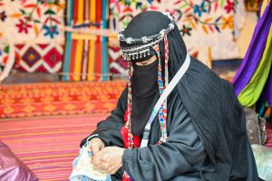 Bedouin,Woman,Wears,Traditional,Arabic,Clothes,Doing,Kraft,Hand,Made