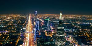 Aerial,Panoramic,View,Of,Riyadh,City,At,Night