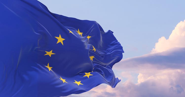 Flag,Of,The,European,Union,Waving,In,The,Wind,On