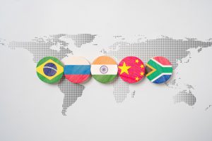 Brazil,Russia,India,China,And,South,Africa,Flag,On,World