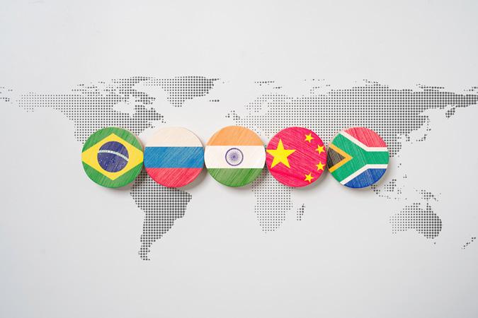 Brazil,Russia,India,China,And,South,Africa,Flag,On,World