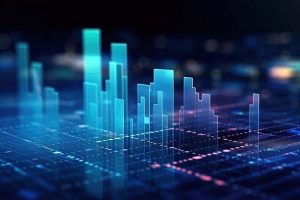 Perspective view of stock market growth, business investing and