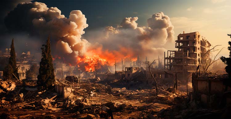 Bomb explosion in Palestine, Israeli attack on Gaza, eastern war - AI generated image