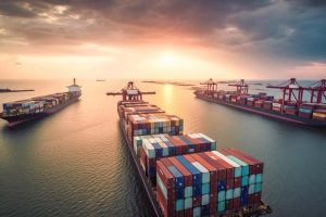 Container ship that transports containers in import and export.