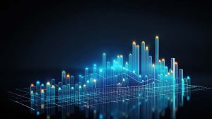 sales data growth graph chart and stock market are being analyze