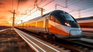 High,Speed,Train,In,Motion,On,The,Railway,Station,At