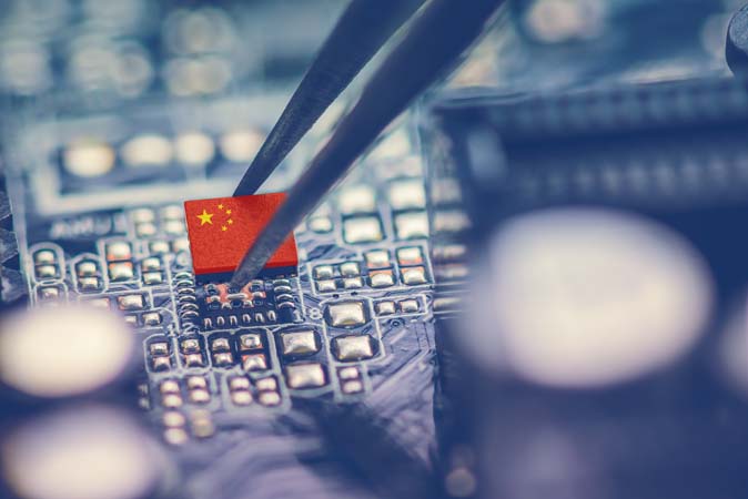 Flag,Of,China,On,A,Processor,,Cpu,Central,Processing,Unit
