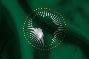 Close-up,Of,A,Ruffled,African,Union,Flag,,African,Union,Fabric