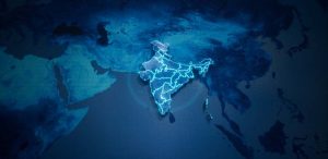 Abstract  geometric futuristic concept 3d Map of India with bord