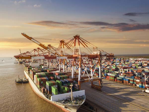 Container terminal handling area, aerial view