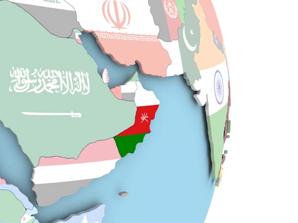 Oman with flag on globe