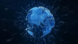 Digital data network connections with icon of global communication. high-speed connection data analysis. Business contacts and network data exchange background concept.