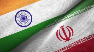 Iran and India two flags together textile cloth fabric texture