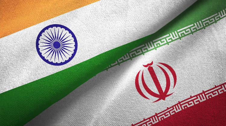 Iran and India two flags together textile cloth fabric texture