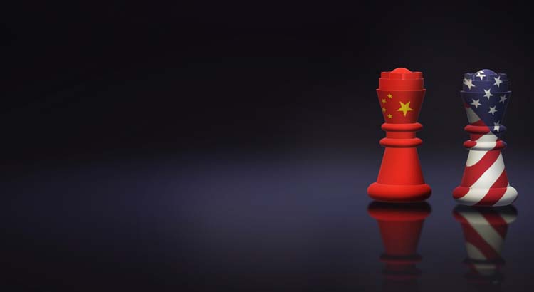 3d rendering  king chess China vs America Trade War concept.
