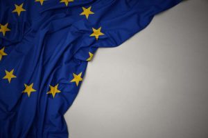 Waving,Colorful,National,Flag,Of,European,Union,On,A,Gray