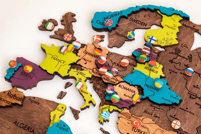 Map,Of,Europe,With,Flags,,Lots,Of,Round,Metal,Buttons