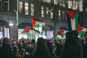 Pro,-,Palestinian,Protests,In,Berlin.,Flags,Of,Palestine,Waving