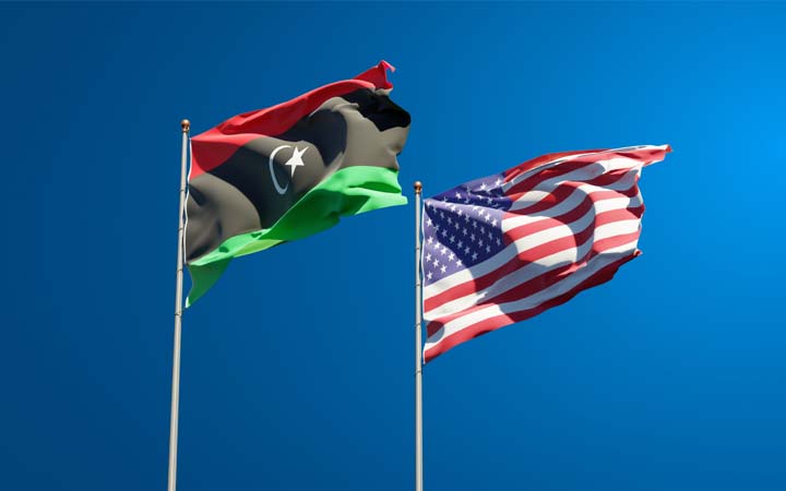 Beautiful,National,State,Flags,Of,Libya,And,Usa,Together,At