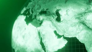 3d,Render,Of,Middle,East,Globe,Map,,Technology,And,Futuristic