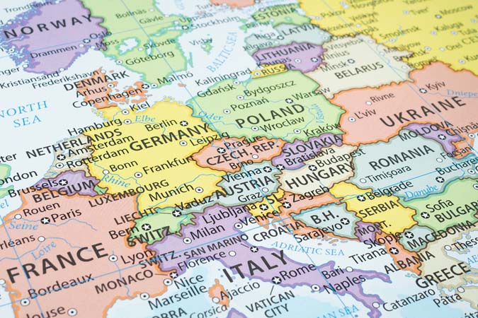 Close,Up,To,A,Central,Europe,Political,Map,Countries,With