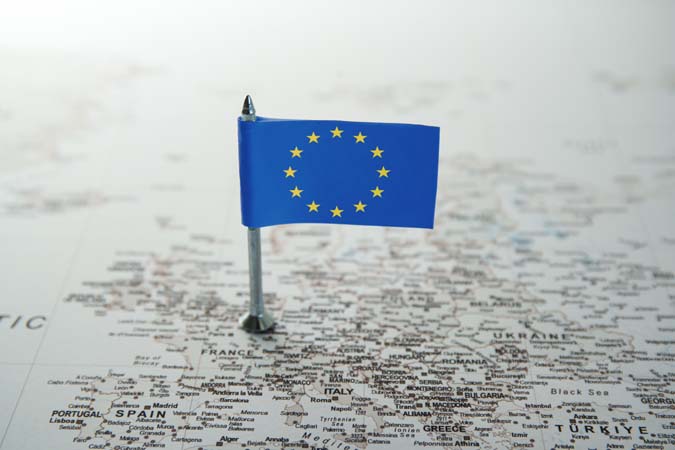 European,Union,Flag,On,Europe,Political,Map.,High,Quality,Photo