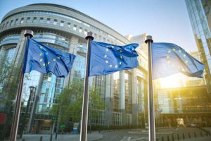 European,Union,Flag,Against,Parliament,In,Brussels,,Belgium