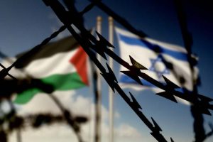 Flags,Of,Israel,And,Palestine,And,Barbed,Wire