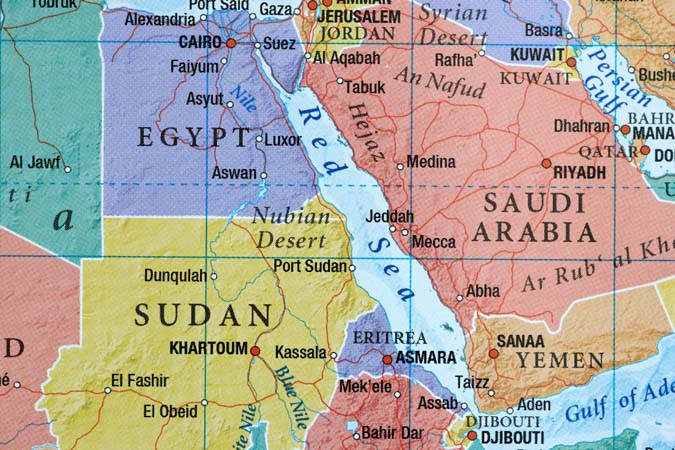 Red,Sea,On,The,World,Map,Close-up.