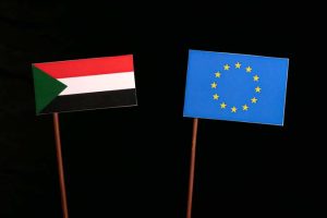Sudanese,Flag,With,European,Union,(eu),Flag,Isolated,On,Black