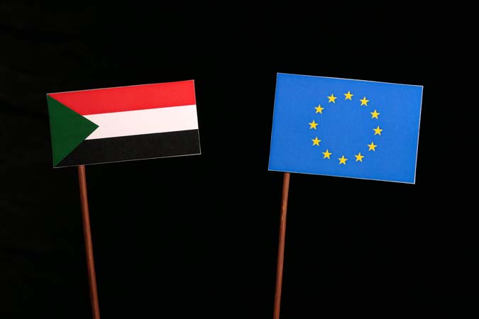 Sudanese,Flag,With,European,Union,(eu),Flag,Isolated,On,Black