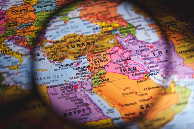 Middle,East,On,World,Map.,Syria,,Israel,,Iraq,,Jordan,,Lebanon.