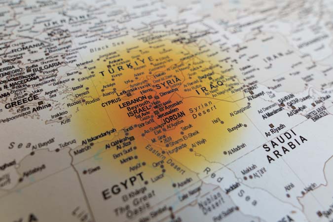 Highlighted,Red,Conflict,Zone,In,The,Middle,East,Area,On