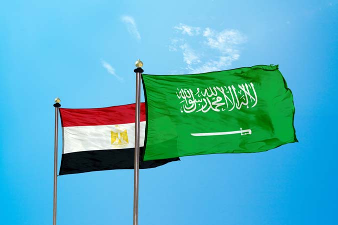 Saudi,Arabia,And,Egypt,Flag,On,The,Mast