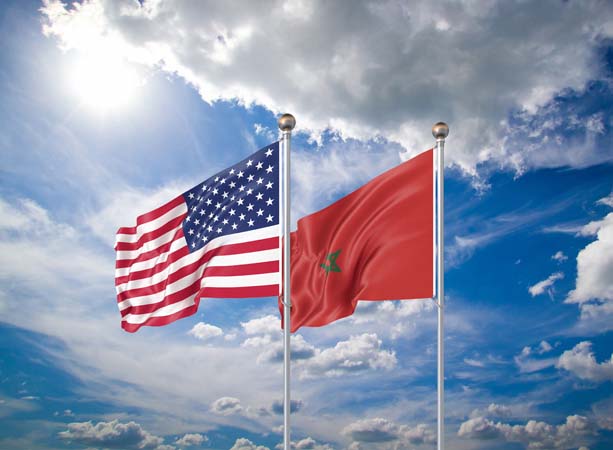 Realistic,3d,Illustration.,Usa,And,Morocco.,Waving,Flags,Of,America