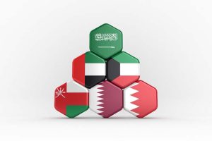 3d,Illustration,Of,Gcc,Country,Flags,Arranged,In,Hexagional,Array